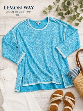 Lemon‎ Way LINEN Blend Blue and White Top
